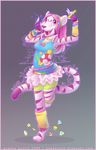  angela_austin anjila bow cat colorful feline female fire_flower gloves glowstick jewelry leg_warmer nerd raver smile solo stripes super_mario tiger 