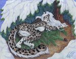  breasts feline female hair lying nude pussy snow snow_leopard solo stephanie_lynn tree white_hair 