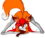  bent_over blue_eyes breasts canine cleavage female fox hair hair_over_one_eye hi_res inviting looking_at_viewer mausaba mya_(mausaba) nipples orange presenting raised_tail red_hair solo tail vixen wide_hips 