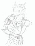  armor blush breasts crossed_arms d&amp;d dragon dragonborn female lizard reptile scalie sketch solo tongue unknown_artist 