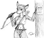  arrow bow_(weapon) cervine deer doug_winger female headband hooves hunter midriff solo 