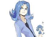  1boy blue_hair gen_5_pokemon long_hair male_focus parody pokemon pokemon_(creature) pokemon_(game) pokemon_bw ryoga simipour simple_background yuu-gi-ou yuu-gi-ou_zexal 
