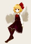  aoyagi_neko ascot bad_id bad_pixiv_id blonde_hair blush pantyhose red_eyes ribbon rumia short_hair solo touhou 