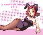  1girl akiza_izinski animal_ears breasts bunny_ears bunny_girl cleavage hand_on_hip hand_on_hips izayoi_aki large_breasts red_hair smile solo yu-gi-oh! yuu-gi-ou_5d's 