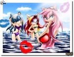 amy_rose bikini breasts butt clothed clothing eyewear female goggles group nancher pose sea sega skimpy sonic_(series) swimsuit water 
