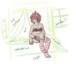  bra coacoa dressing female hyena panties red_eyes red_hair socks solo tagging_guidelines_illustrated translated underwear unknown_artist 