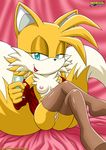  bed breasts butt canine clothing countershading female fox lipstick looking_at_viewer miles_prower mobius_unleashed pussy solo sonic_(series) stockings tailsko 