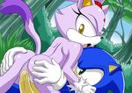  blaze_the_cat butt cum cum_inside feline female forest from_behind hedgehog male mobian mobius_unleashed nude outside penetration penis purple pussy riding sega sex sonic_(series) sonic_the_hedgehog straight tree trees vaginal vaginal_penetration 