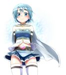  aqua_eyes aqua_hair belt blush cape elbow_gloves frills gloves highres mahou_shoujo_madoka_magica midriff miki_sayaka navel short_hair skirt smile solo tezunuri thighhighs zettai_ryouiki 