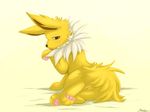  blackfury blush cute female jolteon licking looking_at_viewer mane paws pok&eacute;mon pose presenting pussy shy solo tongue white_background yellow 