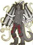  big_tail claws clothing cuddlydeadkitten cyber_goth cybergoth dreadlocks fangs gargoyle graverobber hair horn horns large_tail male nipples no_pupils pant_bulge pants pants_bulge penis plain_background solo striptease tail teasing tentacles undressing unknown_artist white_background wings zuki_akula 