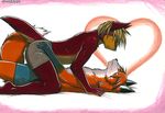  &hearts; 2007 all_fours canine colored couple fox gay hair looking_at_each_other love lying male meesh on_back smile tail underwear 