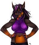  azelyn breasts canine clothing doberman dog ear_piercing earring fang fangs female mammal piercing shirt solo tongue 