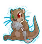  2010 :3 :c abstract background black_nose brown chibi cute fin fish gills heterochromia hindpaw holding keravist licking nails necklace otter sitting tail tongue whiskers 