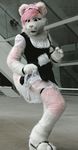  dog fur fursuit hair humor lol maid maid_uniform male mammal pink pink_fur pink_hair pose solo unknown_artist 