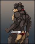  aaron aaron_(artist) anthro bear biceps big_muscles black black_fur butt facial_hair facial_piercing fur goatee grizzly_bear hair_over_eyes looking_at_viewer male mammal muscles nose_piercing piercing pose solo underwear 