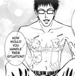  animal anime cat feline feral greyscale human male manga monochrome topless 