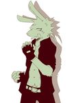  belt clothed fighter fists gloves lagomorph looking_at_viewer male open_shirt pubic_tuft rabbit silverio solo sticking_plaster 