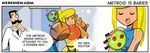  affectionate ambiguous_gender awesome_face bite blonde_hair blue_eyes breasts female hair josu&#233;_pereira lab male meme metroid nerfnow nintendo om_nom_nom omnomnom power_armor researcher samus_aran science suck sucking tank video_games webcomic 