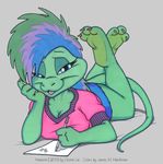  blue_eyes breasts chameleon cute desiree desiree_lee female james_m_hardiman lizard looking_at_viewer paper pencil reptile scalie solo 