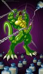  4_toes abs anthro balls bdsm biceps big_muscles big_penis bondage bottle bound chain claws cuffs cum cumshot demon dragon erection fangs forked_tongue geminisaint green_body green_dragon green_penis green_skin hands-free humanoid_penis jackie_chan_adventures magic male muscles nude open_mouth orgasm pecs penis penis_milking pose reptile ripped scales scalie sharp_teeth shendu solo standing teeth toe_claws toned tongue vein veiny_penis yellow_skin 