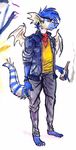  alcohol bandanna beer beverage blue_hair cigarette hair hipster hybrid jeans male skinny_jeans solo stripes wings 