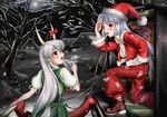 chimu ex-keine fujiwara_no_mokou hat kamishirasawa_keine multiple_girls santa_costume santa_hat touhou 