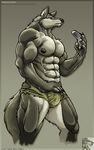  abs bulge canine cellphone ear_tufts furious male nipples shorts solo tail tattered topless wolf yellow_eyes 