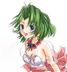  90s ahoge armpits artist_request back_bow blue_eyes bow earrings ellis_(toushinden) green_hair happy jewelry leotard looking_at_viewer necklace open_mouth ribbon see-through see-through_sleeves short_hair simple_background sketch solo toushinden white_background white_leotard 