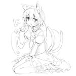  animal_ears cat_ears cosplay fang gochou_(atemonai_heya) greyscale kaenbyou_rin kaenbyou_rin_(cosplay) kemonomimi_mode komeiji_satori monochrome multiple_tails nyan open_mouth paw_pose sitting sketch solo tail touhou wariza 