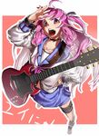  angel_beats! bad_id bad_pixiv_id guitar hand_on_hip highres instrument kichigai long_hair open_mouth pink_eyes pink_hair solo yui_(angel_beats!) 