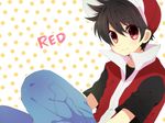 bad_id bad_pixiv_id black_hair denim dots hat jeans male_focus nicole_(usako) pants pokemon pokemon_special red_(pokemon) sitting solo 