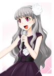  dress flower hair_flower hair_ornament idolmaster idolmaster_(classic) jewelry microphone necklace open_mouth shijou_takane smile solo sugar_(sugarless) 