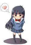  black_hair blush character_request female full_body heart long_hair looking_at_viewer lowres orange_eyes pixiv26794 ribbon school_uniform shadow simple_background skirt solo standing tenpou_gensui white_background 