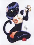  black black_hair doll feline female hair hi_res michele_light needles panther panties skimpy solo underwear yellow_eyes 