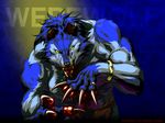  4:3 blue bracelet canine claws fangs jewelry kemono_inukai male predator solo standard_monitor wallpaper werewolf wolf yellow_eyes 