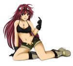  arnage_of_huckebein belt breasts cleavage crop_top gloves goggles goggles_on_head grin jewelry lyrical_nanoha mahou_senki_lyrical_nanoha_force medium_breasts midriff navel necklace open_fly red_hair s2x short_shorts shorts smile solo torn_clothes unzipped 