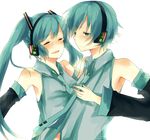  1girl aqua_hair bad_id bad_pixiv_id genderswap genderswap_(ftm) hatsune_miku hatsune_miku_no_shoushitsu_(vocaloid) hatsune_mikuo long_hair mono_(recall) necktie sad smile tears vocaloid 