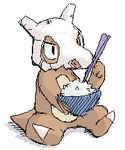  bowl cubone low_res mikazuki_karasu nintendo plain_background pok&#233;mon pok&eacute;mon rice skull_mask solo video_games white_background 