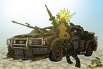  armored_car blades blonde_hair breasts browning_m2 car desert dj_osborne female ford green_eyes hair hyena legwear looking_at_viewer m-134 m-249 machine_gun mammal more_dakka mustang nipple_piercing nipples open_clothes piercing pose pubes pubic_hair solo spiky_hair toeless_socks weapon 