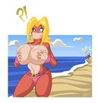  ? areola beach belt big_breasts blonde_hair bra breast_grab breasts candy_kong donkey_kong_(character) donkey_kong_(series) female gorilla hair lordstevie male navel nude pink sand seaside theft water 