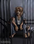  brown brown_hair cage chest_tuft clothed clothing collaboration door feline fur hair hat inside kattotang key lion male mammal mane mouse prison rodent sitting solo tail tail_tuft torn_clothing tuft vtforpedro 