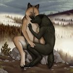  canine couple female male myenia photorealism wolf 