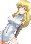  1girl absurdres blonde_hair blush breasts carpaccio chinese_clothes girls_und_panzer green_eyes groin highres io-catalyst large_breasts looking_at_viewer no_panties simple_background smile solo white_background 