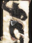  anthro back balls bathroom biceps big_muscles butt canine fur leaning male mammal muscles nude null-ghost null_ghost pinup pose raised_tail solo standing steam tail towel wolf 