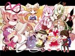  &gt;_&lt; black_legwear blonde_hair broom broom_riding brown_hair chaba_(hortensia) chibi closed_eyes ex-keine fang fire flandre_scarlet fujiwara_no_mokou gap green_eyes green_hair hair_ribbon hands_in_opposite_sleeves hat horn_ribbon horns houjuu_nue kamishirasawa_keine kirisame_marisa komeiji_koishi long_hair moriya's_iron_rings moriya_suwako multiple_girls pants purple_eyes red_eyes ribbon short_hair silver_hair snake stage_connection suspenders tassel thighhighs touhou white_hair wings yakumo_ran yakumo_yukari yellow_eyes 