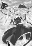  crazy flandre_scarlet greyscale laevatein michiking monochrome solo touhou wings 