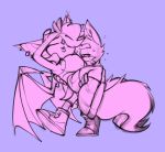  2_tails big_breasts bigdad breasts bridal_carry canid canine chiropteran female fox hair hair_over_eye male mammal miles_prower monochrome multi_tail rouge_the_bat simple_background sonic_(series) sweat wings 
