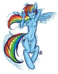  anthro anthrofied badpirate blue blue_body breasts cutie_mark equine female friendship_is_magic grin hair horse looking_at_viewer mammal multi-colored_hair my_little_pony pegasus plain_background pony purple_eyes pussy rainbow_dash_(mlp) rainbow_hair red_eyes rule_34 solo white_background wings 