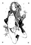  baba_arumi bad_id bad_pixiv_id bikini flat_chest greyscale loafers monochrome one_eye_closed open_clothes open_shirt original school_uniform shirt shoes short_hair solo swimsuit twintails 